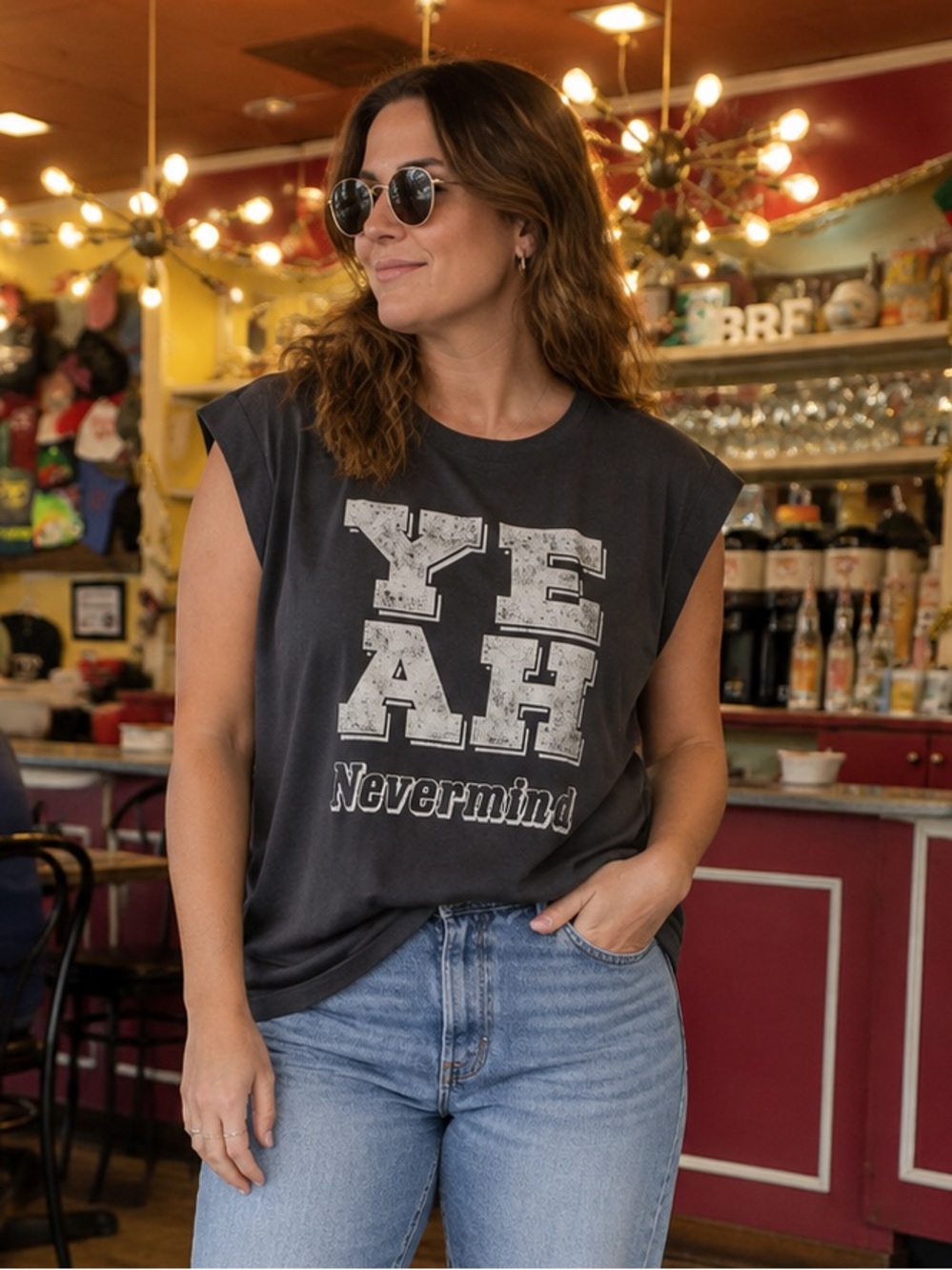Torrid Phantom Gray YEAH Nevermind Graphic Relaxed Fit Cotton Dolman Tank 00 M/L